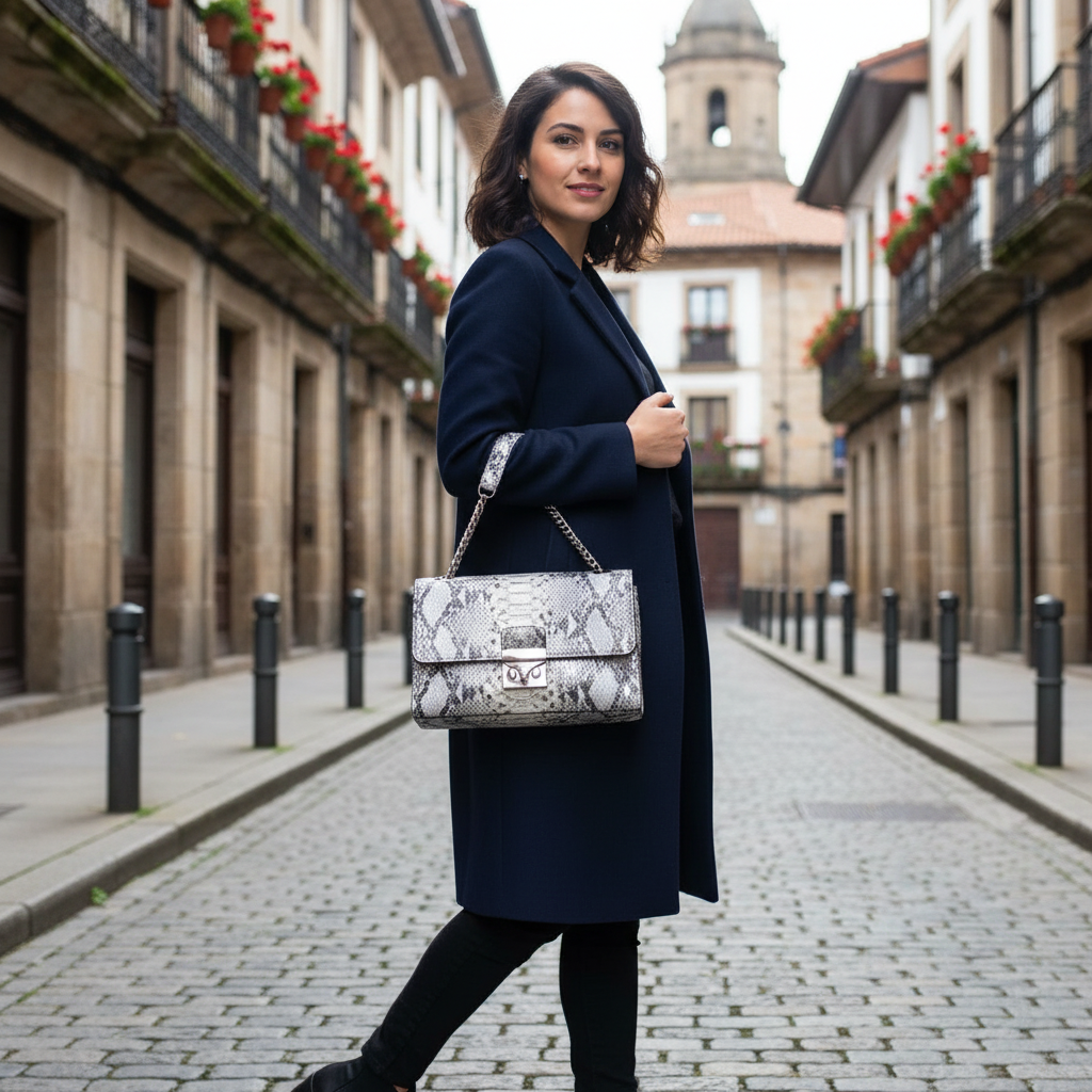 Cuero estampado de cabra premium en negro y gris oscuro