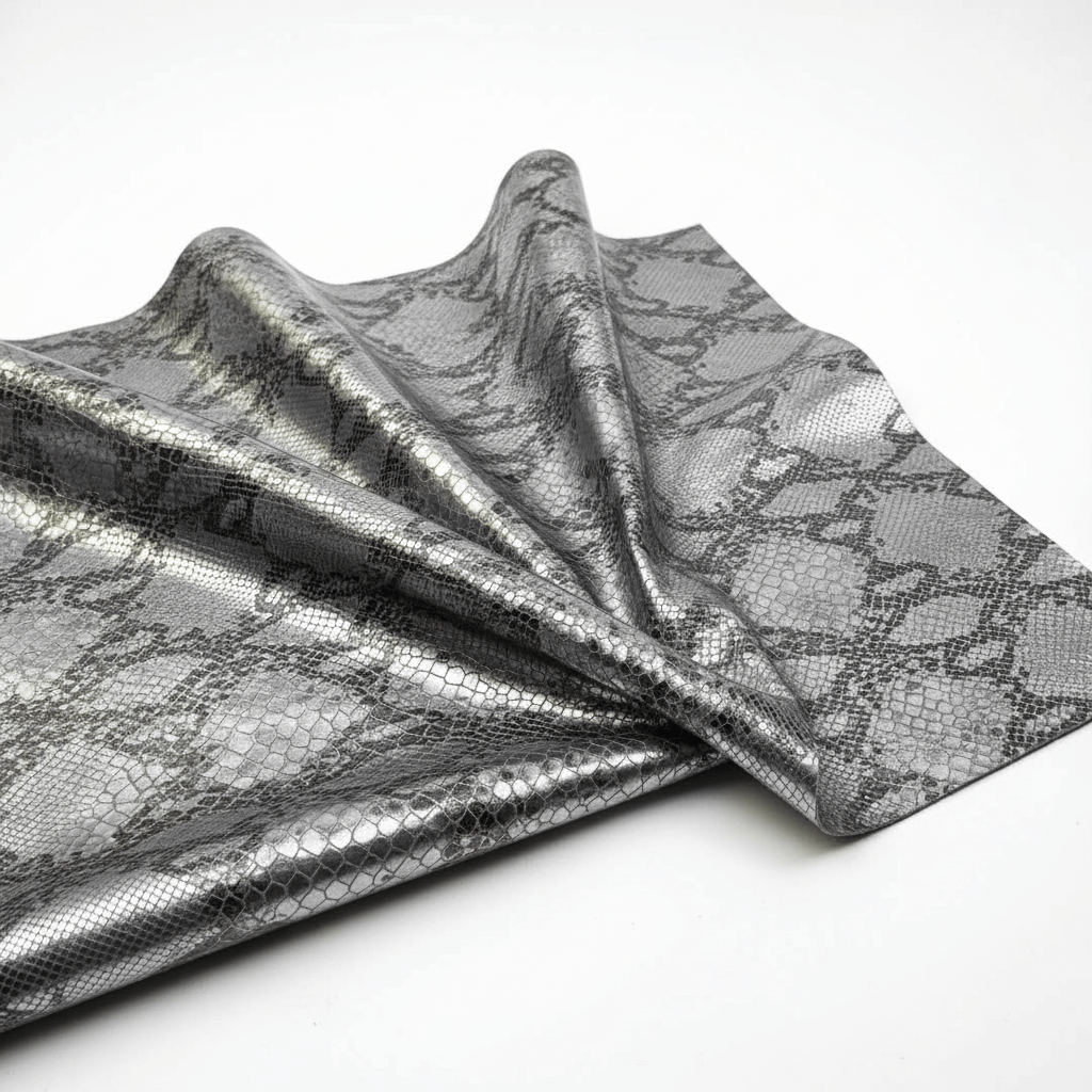 🖤 Cuero Estampado de Serpiente Bicolor Plata Vieja y Gris – Sofisticación que Inspira 🐍✨