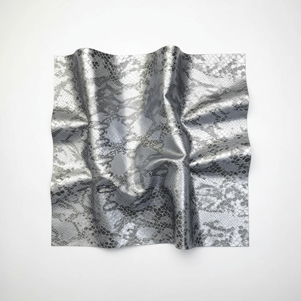 🖤 Cuero Estampado de Serpiente Bicolor Plata Vieja y Gris – Sofisticación que Inspira 🐍✨