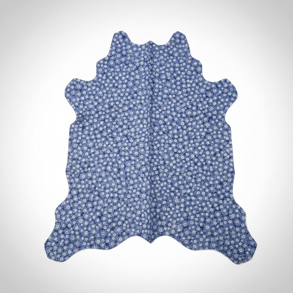 Curtido de Cordero Estampado de Flores en Azul y Blanco