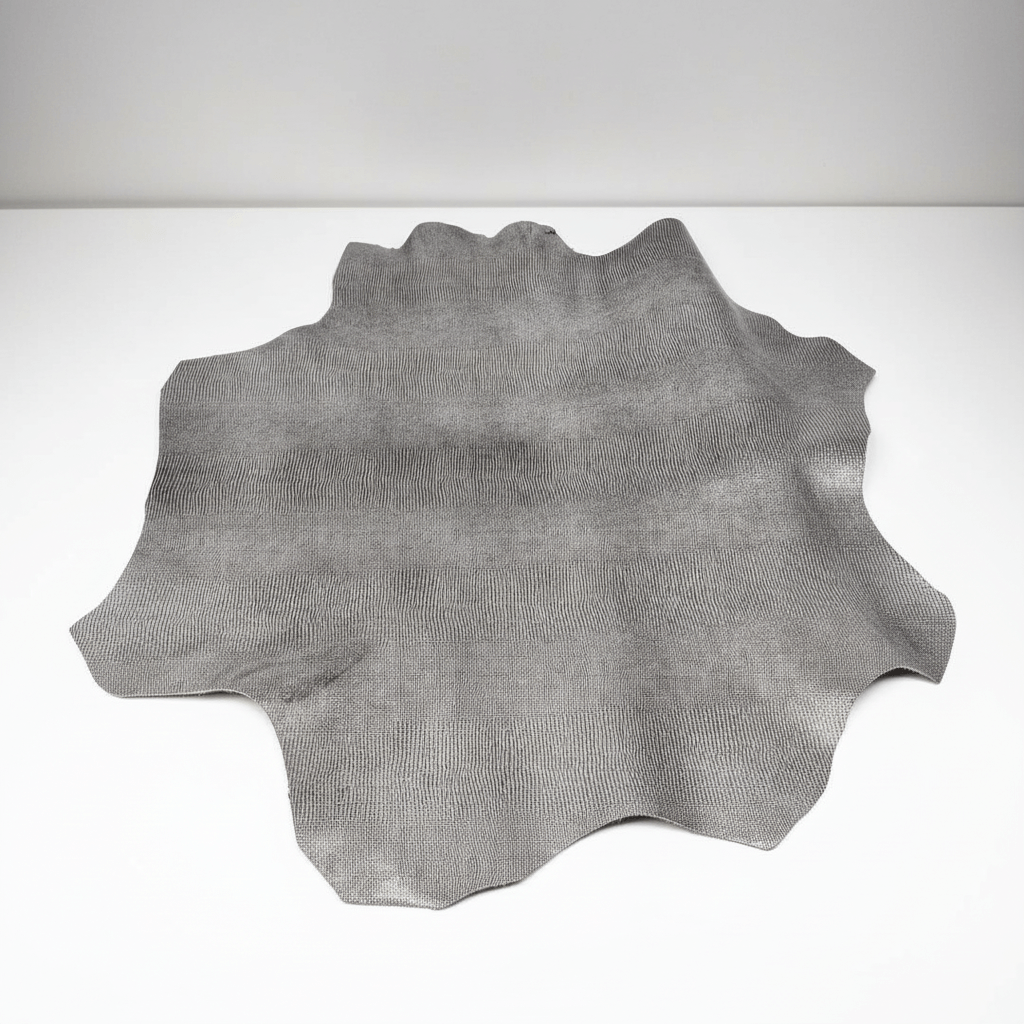 Curtido en Oferta: Cuero de Calidad Premium Grabado en Gris Marengo para Artesanía