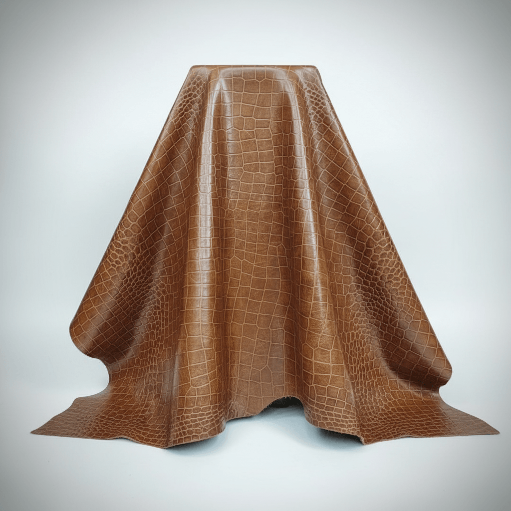Cuero de 60 x 40 cm de Ternera Grabado en Cocodrilo – Elegancia Camel y Calidad Artesanal Premium